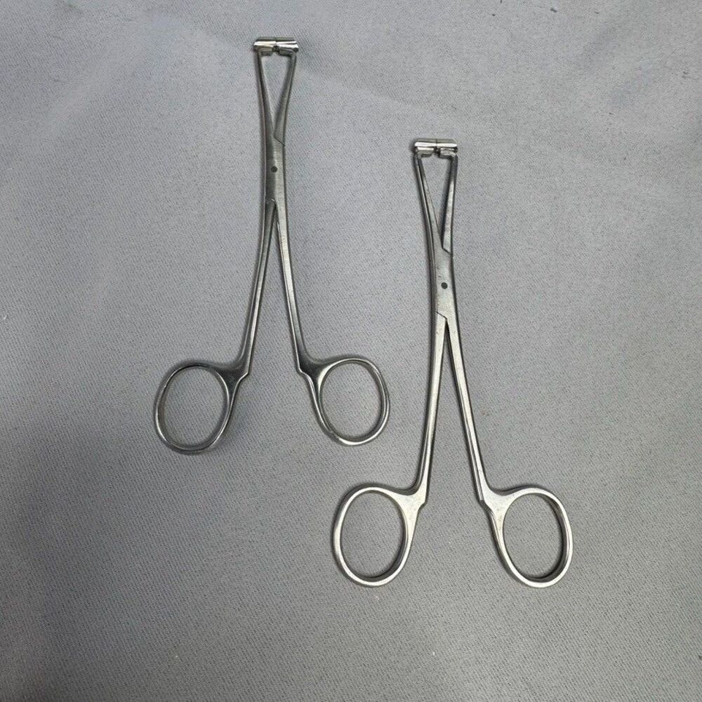 Lot 2 Stainless Steel Septum Piercing Receiving Tube Forceps Clamps 6”-7”